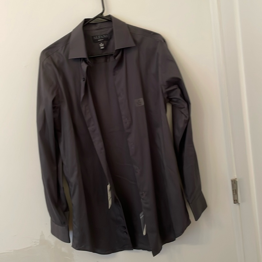 Alfani NWT Dark Grey Slim Fit Button Down S 14 - 14 1/2 (32-33)